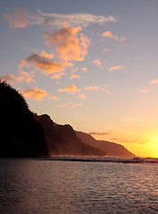 Image showing Vertical sunset of Na Pali coastline on the island of Kauai