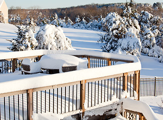 Image showing Deep snow on deck with table