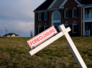 Image showing Modern house with foreclosure sign