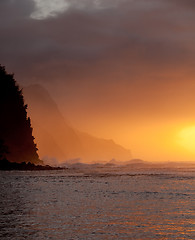 Image showing Orange sunset over Na Pali