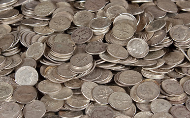 Image showing Pile of silver dime coins