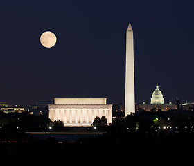 Image showing Moon rising in Washington DC