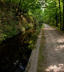 Image showing Wide walkway besides still deep canal