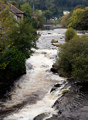 Image showing River runs rapidly through Llangollen in Wales