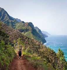 Image showing Female Hikers on Kalalau Trail Kauai