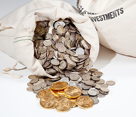 Image showing Bag of silver and gold coins