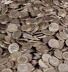 Image showing Pile of silver dime coins