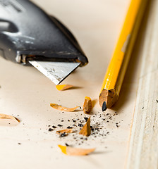 Image showing Woodwork tools working on piece of plywood