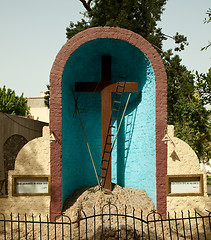 Image showing Coptic Christian tomb in Cairo with cross