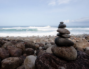 Image showing Rock pile on rocky beach