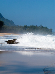 Image showing Waves over rocks on Lumahai