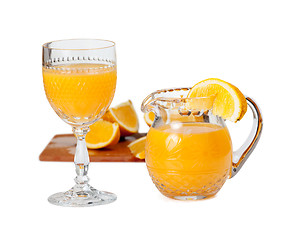 Image showing Glass and jug filled with orange juice