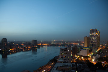 Image showing Panorama across Cairo skyline as dusk