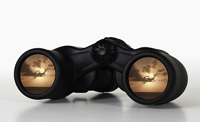 Image showing Binoculars with rosy sunset view