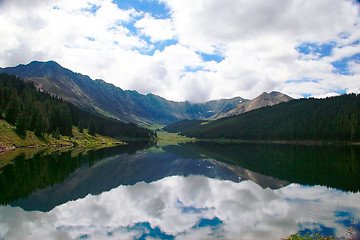 Image showing Lonely lake reflecting mountains