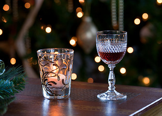 Image showing Glass of sherry with candle