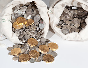 Image showing Bag of silver and gold coins