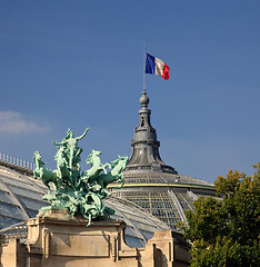 Image showing Grand Palais in Paris flying French flag