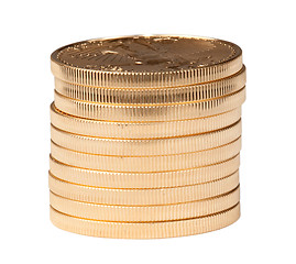 Image showing Stack of ten pure gold coins