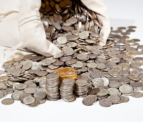 Image showing Bag of silver and gold coins