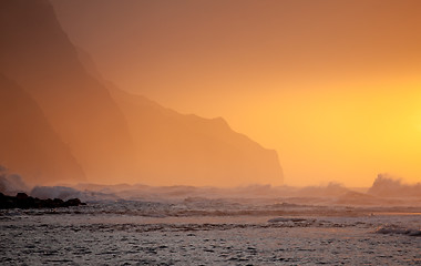 Image showing Orange sunset over Na Pali