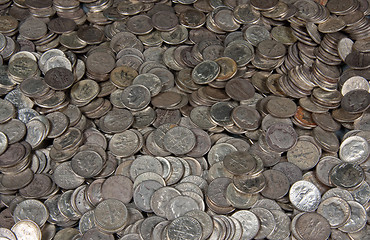 Image showing Pile of silver dime coins