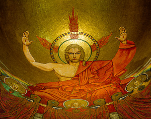 Image showing Mosaic of Jesus on ceiling of Basilica in Washington