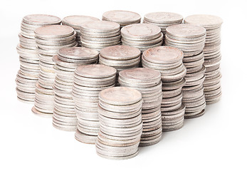 Image showing Stacks of pure silver coins