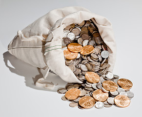 Image showing Bag of silver and gold coins