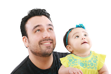 Image showing Happy father with his little baby girl looking up