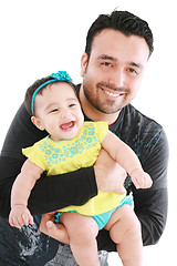 Image showing Happy and smiling baby and father. The baby 8 month old. Isolate