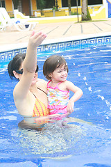 Image showing Mother and baby playing in a swimming pool