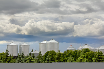 Image showing Grain storage bins in rural Saskatchewan