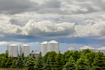 Image showing Grain storage bins in rural Saskatchewan