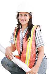 Image showing Young woman engineers and architects isolated over white 