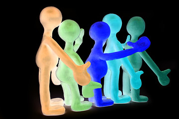 Image showing Dancing plasticine puppets group on black background