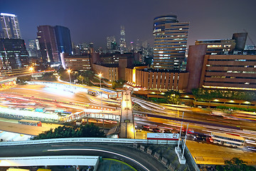 Image showing City of hongkong. Aerial view of Chicago downtown at twilight fr