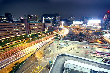 Image showing City of hongkong. Aerial view of Chicago downtown at twilight fr