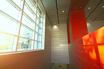 Image showing modern building and red metal wall indoor
