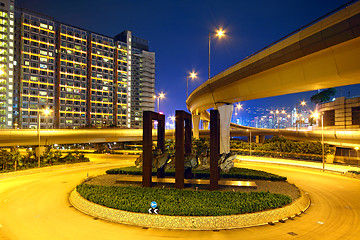 Image showing Roundabout in city at night 