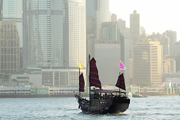 Image showing Chinese sailing ship in Hong Kong Victoria Habour 