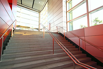 Image showing modern building and red metal wall indoor