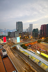 Image showing City of hongkong. Aerial view of Chicago downtown at twilight fr