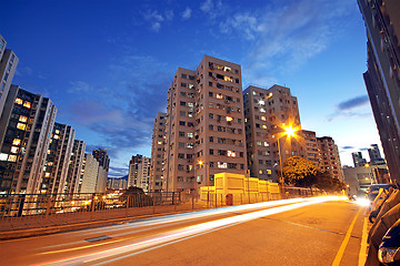 Image showing Modern Urban City with Freeway Traffic at Night, hong kong