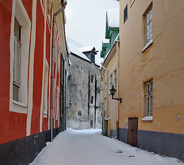 Image showing snow-covered Street in the old Tallinn