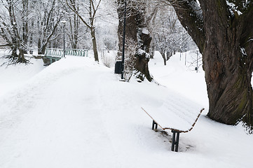 Image showing snow-covered bench in Winter Park