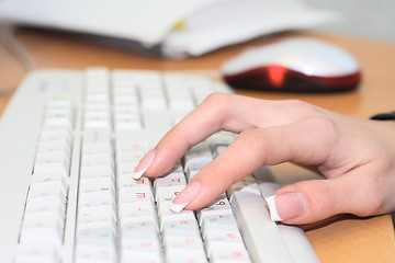 Image showing Hand on the keyboard