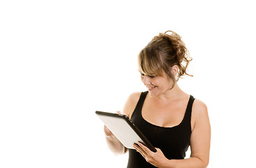 Image showing woman holding tablet computer