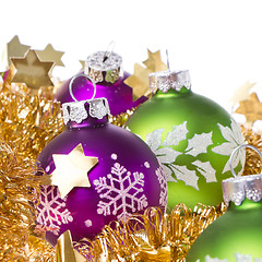 Image showing christmas balls with tinsel