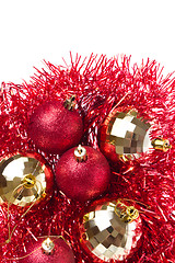 Image showing christmas balls with tinsel